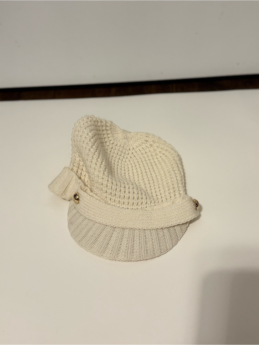 MICHAEL Michael Kors Kids Cream Knit Visor Cap with Gold Accents